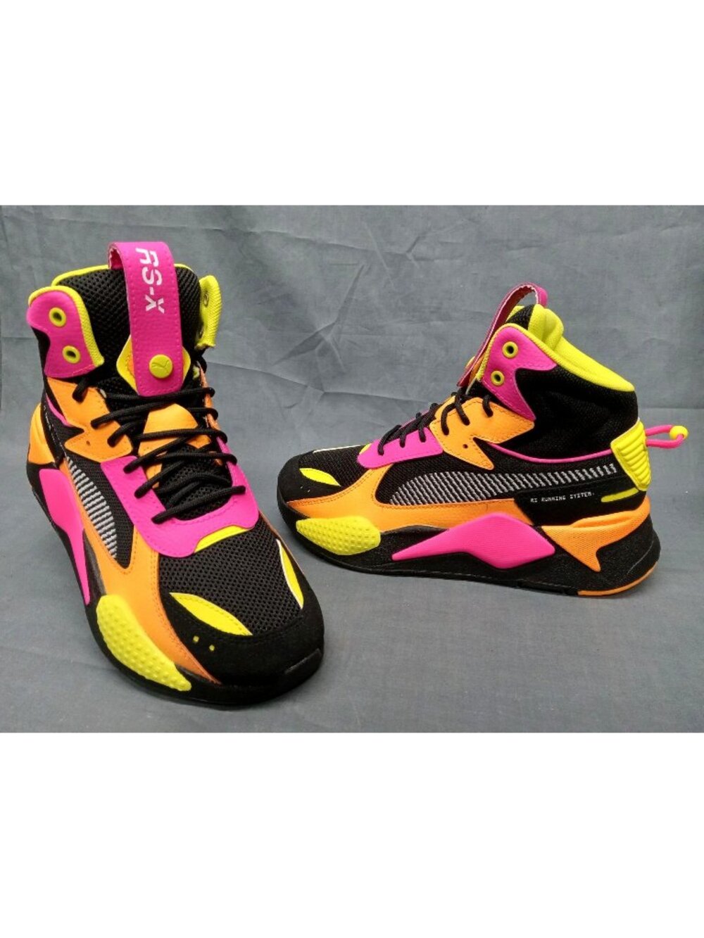 Puma RS-X Mid Highlighter JR Sneaker Black Orange Pink Boys Size 5.5 NEW NO BOX!
